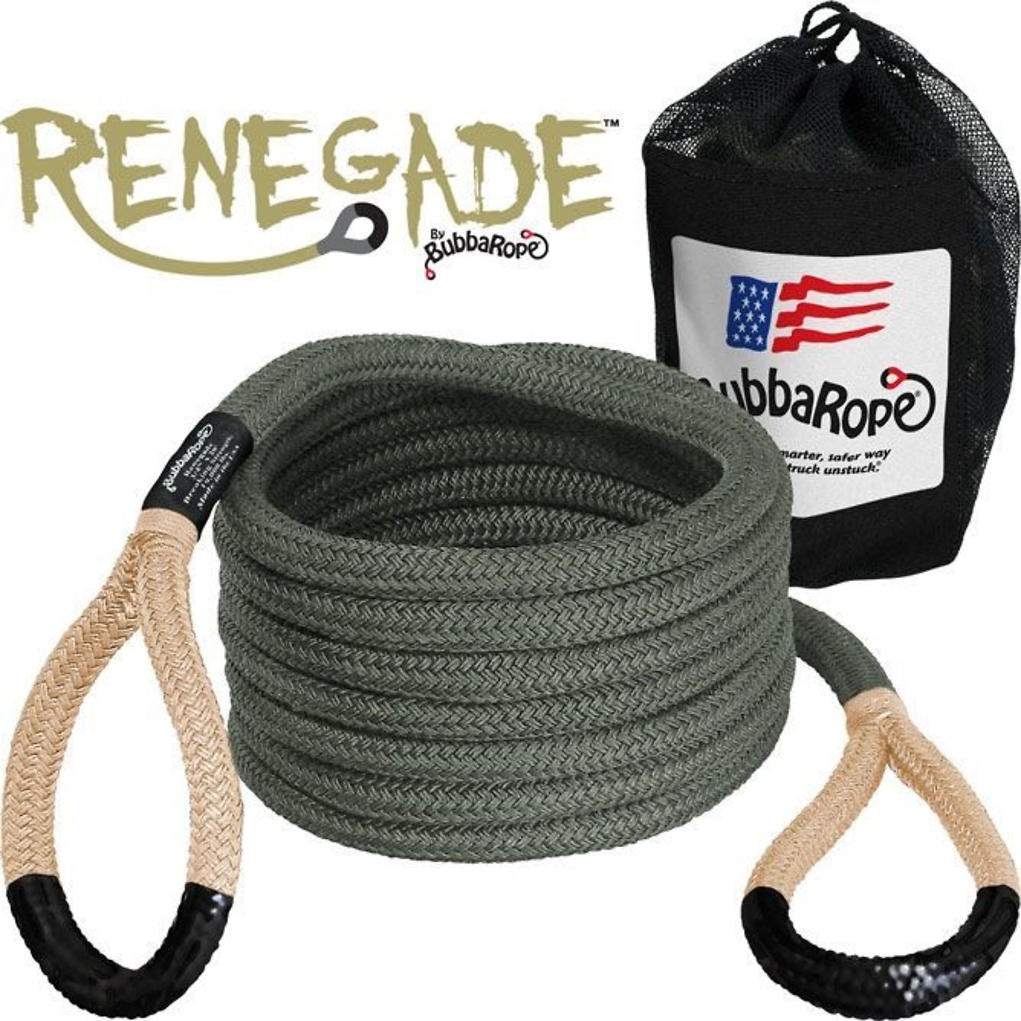 Bubba Rope, The Renegade Rope for Jeeps and Light Trucks, Recovery Tow Ropes, Recovery Tow Straps, Length 240in., Model# 176655BKG